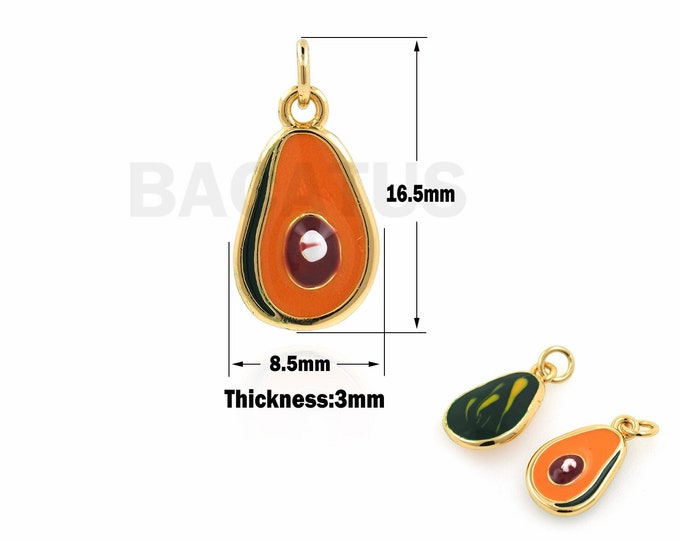 Avocado Pendant, 18K Gold Filled Avocado Necklace, Fruit Charm, Fruit Pendant, Avocado Charm, DIY Jewelry Accessories, 16.5x8.5x3mm