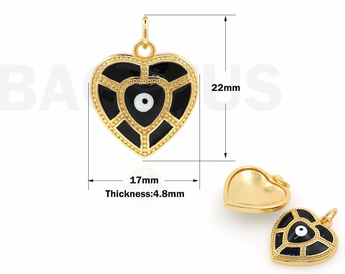 18K Gold Filled Pendant Heart-Shaped Pendant Heart-Shaped Devil’s Eye Pendant Shiny Heart-Shaped Necklace Wholesale 22x17x4.8mm
