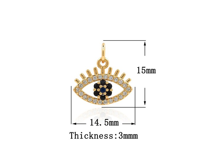18K Gold Filled Devil Eye pendant,Gold Oval Charms,Eye Charm Bracelet Necklace for DIY Jewelry Making Supply