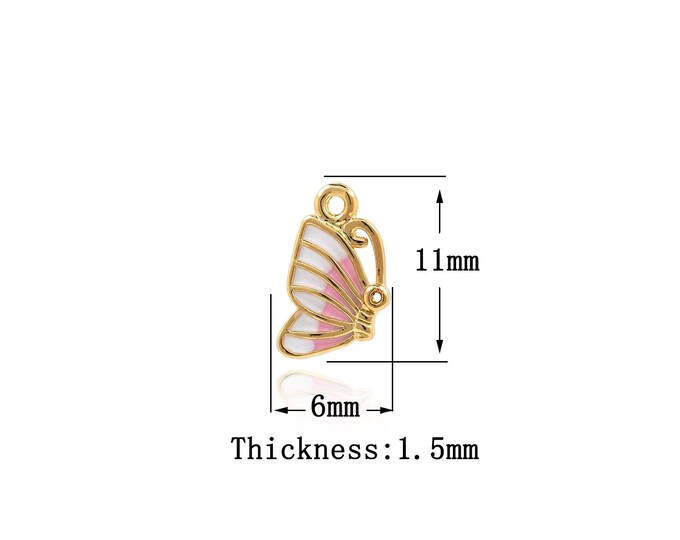 18K Gold Filled Butterfly pendant,Gold  Dainty Butterfly Charms,Enamel Butterfly Charm Bracelet Necklace for DIY Jewelry Making Supply