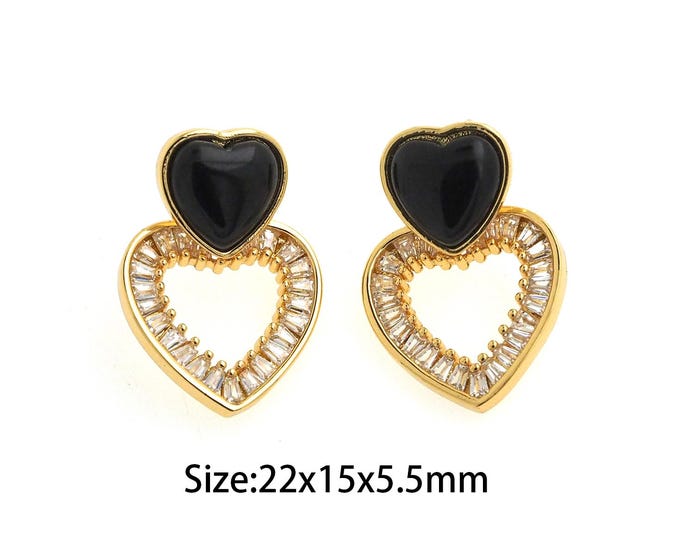 1 pair 18K Gold Filled Heart Stud Earrings,Gold Dainty Natural Stone Stud Earrings,Simple Stud  Earrings,Gift for Her