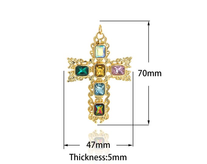 18K Gold Filled Cross Pendant,Gold Dainty CZ Christian Charms,Religious Charm Bracelet Necklace for DIY Jewelry Making Supply