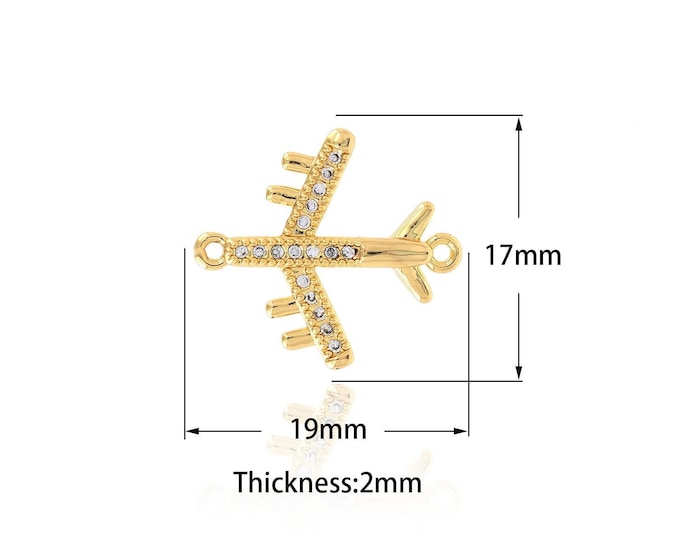 18K Gold Filled Airplane Bracelet Connector,Micro Pave CZ Plane of Travel Jewelry DIY Jewelry Supplies