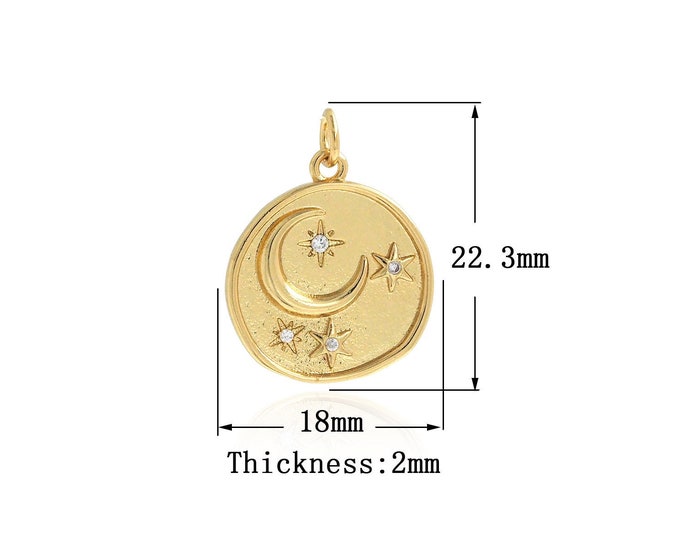 MicroPave CZ Star and Moon Jewelry 18K Gold Filling Round Pendant Polaris Charm Moon Jewelry DIY Jewelry Making 23.5x18x2mm