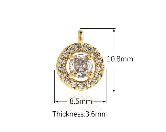 18K Gold Filled Round Pendant,Micropavé CZ Solitaire Pendant,Round Charm,Exquisite Bracelet Necklace DIY Accessories,10.8x8.5x3.6mm