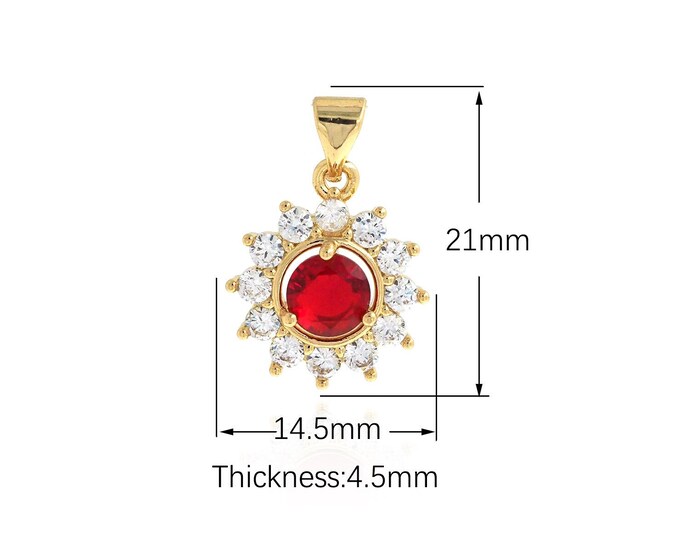 18K Gold Filled Round Pendant,Micropavé CZ Sun Pendant,Round Charm,Exquisite Bracelet Necklace DIY Accessories,21x14.5x4.5mm