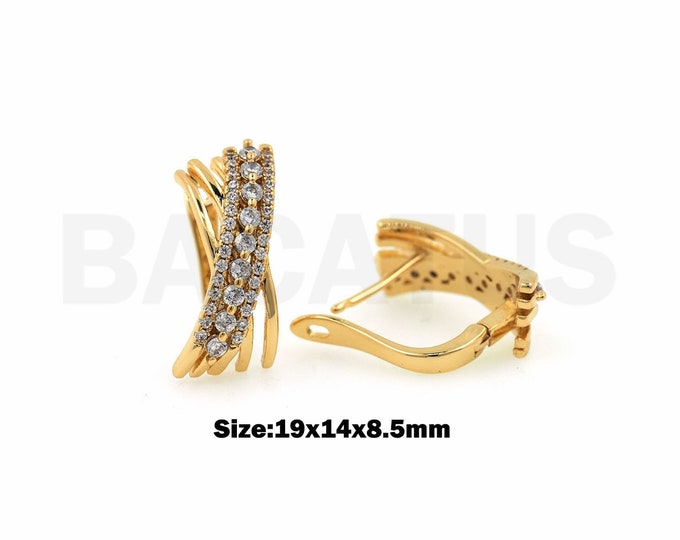 1 Pair 18K Gold Filling Geometric Earrings Rectangular Earrings Rectangular Pave Earrings Exquisite Jewelry Gold Hoop Earrings 19x14x8.5mm