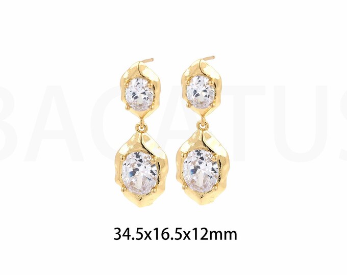 Micro Pave CZ Boho Earrings, Tassel Earrings, Drop Earrings, 18K Gold Filled Bar Earrings, Gift For Her, 34.5x16.5x12mm