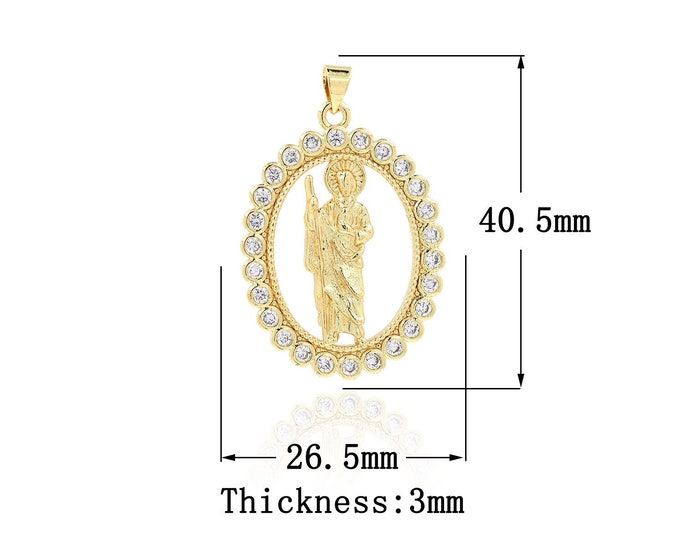 18K Gold Filled Saint Jude Pendant,Gold Dainty CZ St.Juda Charms,Religion Charm Bracelet Necklace for DIY Jewelry Making Supply