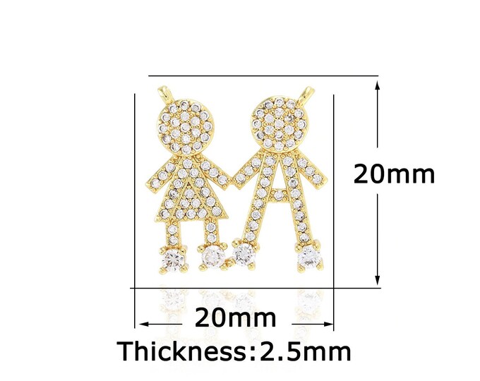 Boy and Girl Charm,Couple Pendant,18K Gold Filled Necklace for Girls, Micro Pavé CZ Couple Charm,DIY Jewelry Supplies, 20x20x2.5mm