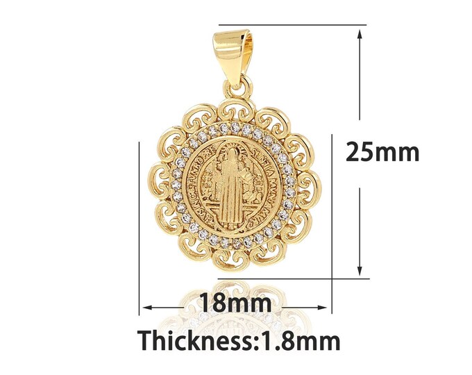 Gold Dainty CZ Christian Charms,18K Gold Filled Jesus Pendant,Simple Charm Bracelet Necklace for DIY Jewelry Making Supply