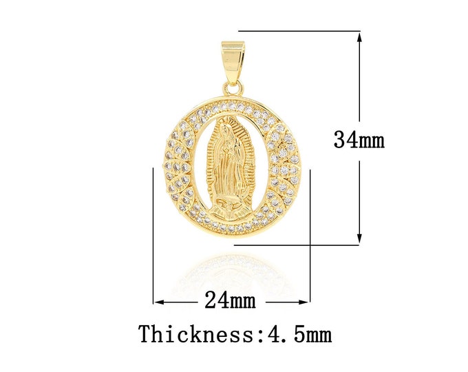 18K Gold Filled Virgin Mary Pendant,Gold Dainty CZ Religion Charms,Catholic Charm Bracelet Necklace for DIY Jewelry Making Supply