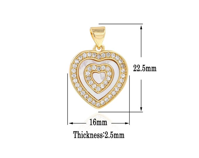 Gold Heart Charms,18K Gold Filled Heart Pendant,CZ Heart Charm Bracelet Necklace for DIY Jewelry Making Supply