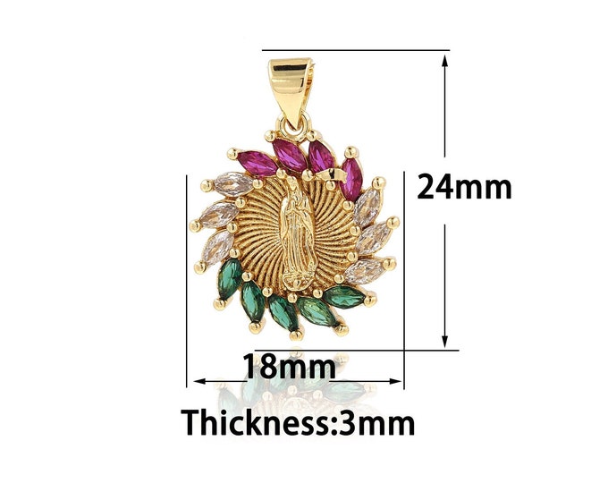 18K Gold Filled Virgin Maria Pendant,Gold Dainty CZ Religion Charms,Simple Charm Bracelet Necklace for DIY Jewelry Making Supply