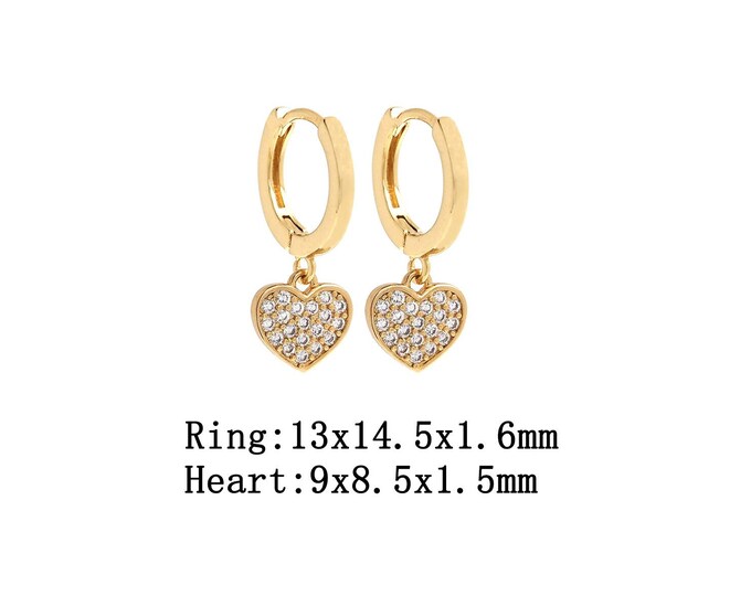 1pair 18K Gold Filling Heart Earrings,Gold Heart Earring,Simple CZ Earrings,Gift for Her