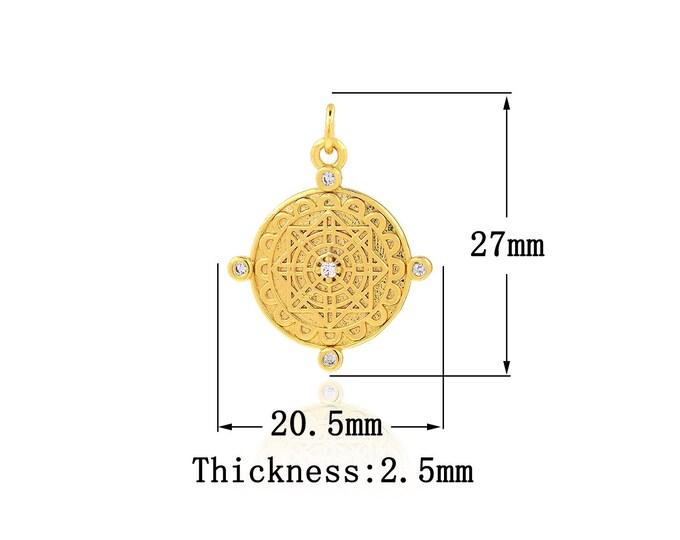 18K Gold Filled Round Coin Charm,MicroPave CZ Bubble Pendant,Coin Pendant,DIY Jewelry Supplies,27x20.5x2.5mm