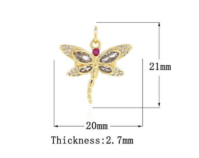 18K Gold Filled CZ Dragonfly Pendant,Gold Dainty Dragonfly Charms,Dragonfly Charm Bracelet Necklace for DIY Jewelry Making Supply