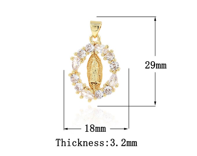 18K Gold Filled CZ Virgin Mary Pendant,Gold Dainty Religion Charms,Catholic Charm Bracelet Necklace for DIY Jewelry Making Supply