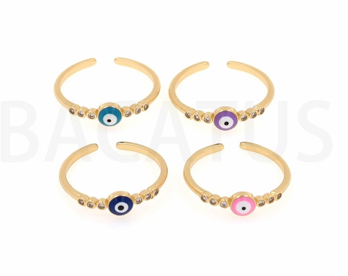 Enamel Charm, Gold Open Ring, 18K Gold Filled Enamel Eye Ring,Eye Charm, Adjustable Ring, Eye Ring, Thin Ring