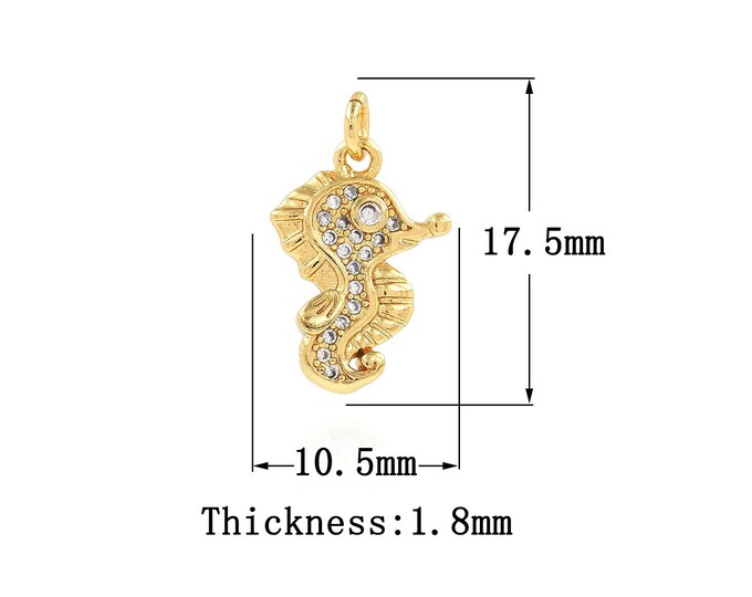 18K Gold Filled CZ Seahorse Pendant,Gold Dainty Seahorse Charms, Seahorse Charm Bracelet Necklace for DIY Jewelry Making Supply