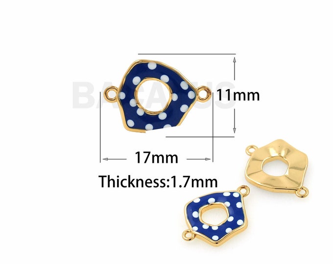 18K Gold Filled Enamel Irregular Joint, Blue Enamel Bracelet Connector, Dot Joint, DIY Jewelry Accessories, 11x17x1.7mm