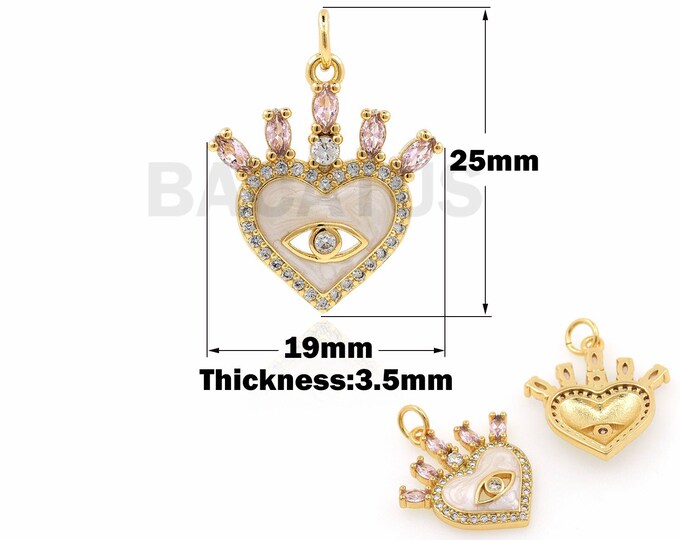 18K Gold Filled Love Enamel Eye Pendant, Heart Charm, Micropavé CZ Enamel Eye Necklace,Eye Charm, Love Charm, 25x19x3.5mm
