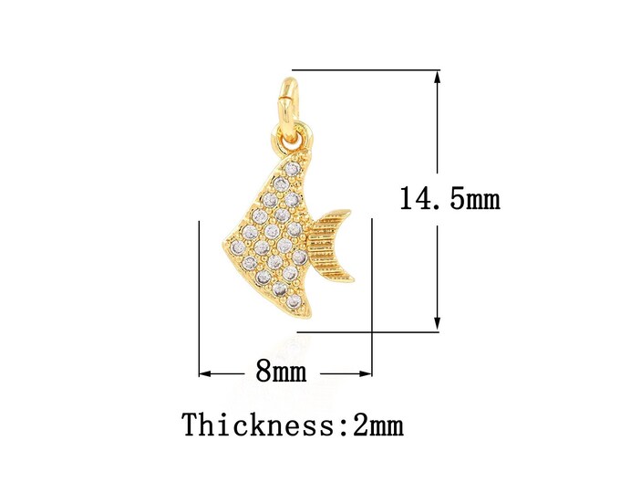 18K Gold Filled Fish Pendant,Gold Dainty CZ Fish Charms,Fish Charm Bracelet Necklace for DIY Jewelry Making Supply
