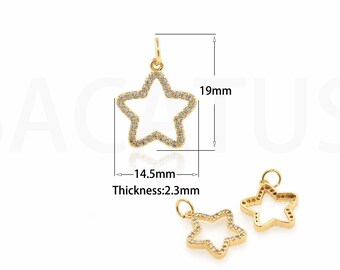 Ciondolo pentagramma, ciondolo stella micropavé CZ, ciondolo pentagramma riempito in oro 18 carati, ciondolo Polaris, forniture di gioielli fai da te, 14,5x19x2,3 mm
