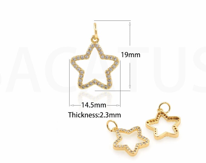 Pentagram Pendant, Micropavé CZ Star Charm, 18K Gold Filled Pentagram Charm, Polaris Pendant, DIY Jewelry Supplies, 14.5x19x2.3mm
