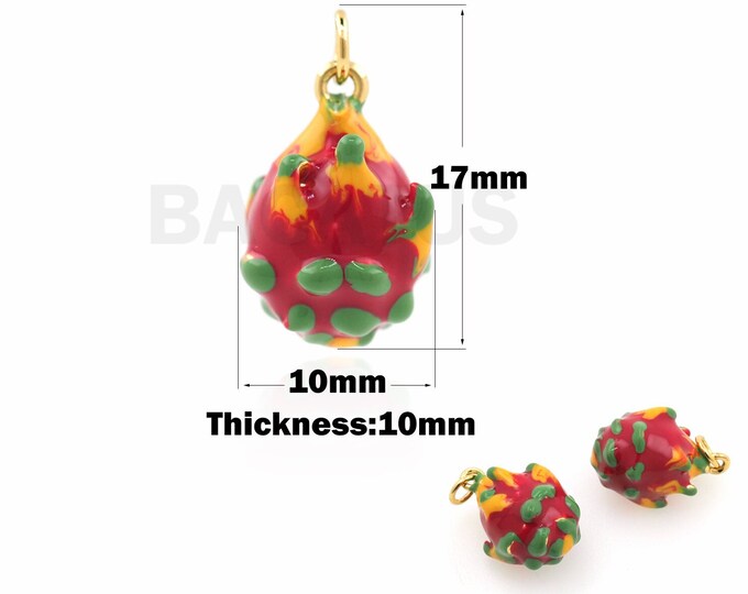18K Gold Filled Dragon Fruit Pendant, Enamel Charm, Dragon Fruit Charm, Fruit Pendant, Fruit Charm, DIY Jewelry Accessories, 17x10x10mm