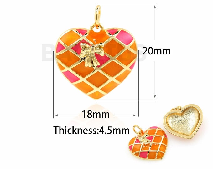 Enamel Heart Pendant, 18K Gold Filled Enamel Love Necklace, Love Charm, Gift For Her, Enamel Charm, DIY Jewelry Accessories, 20x18x4.5mm
