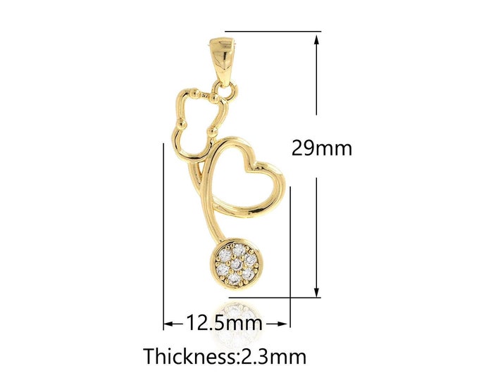 18K Gold Filled stethoscope Pendant,stethoscope Charm Bracelet Necklace for DIY Jewelry Making Supply,29x12.5x2.3mm