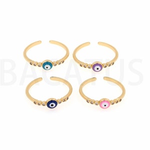 Enamel Charm, Gold Open Ring, 18K Gold Filled Enamel Eye Ring,Eye Charm, Adjustable Ring, Eye Ring, Thin Ring
