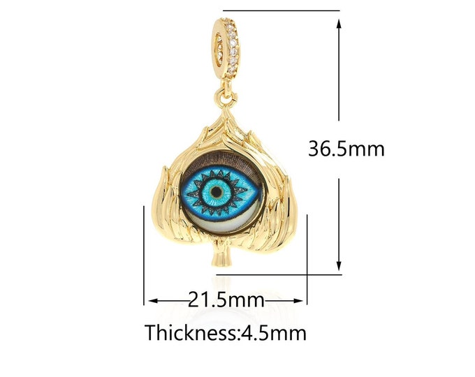 18K Gold Filled Spades Eye Pendant,Micro Pave CZ Playing Card Charm Enamel Charm,Necklace for DIY Jewelry Making Supply