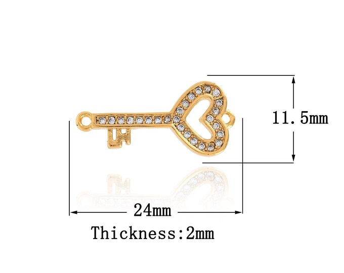 1PCS Key Lock Connector,Love Lock Charm DIY Jewelry Making Accessories 18K Cubic Zirconia Love Charm Jewelry Accessories 10.6x24x2mm