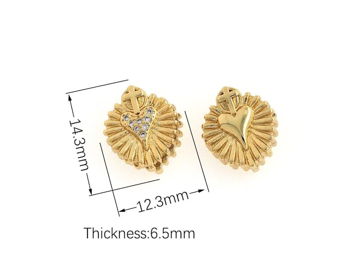 18K Gold Filled Heart Spacer Beads, MicroPave CZ Heart Spacer Beads, Heart Spacer Beads, Heart-Shaped Pendants  14.3x12.3x6.5mm