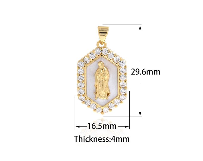18K Gold Filled Virgin Mary Pendant,Enamel Dainty Religion Charms,CZ Square Charm DIY Jewelry Making Supply,29.6x16.5x4mm