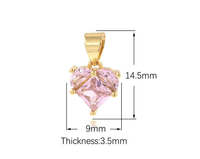 18K Gold Filled Heart Pendant,Micropavé CZ Gold Dainty Heart Charms,Simple pendant Bracelet Necklace for DIY Jewelry Making Supply