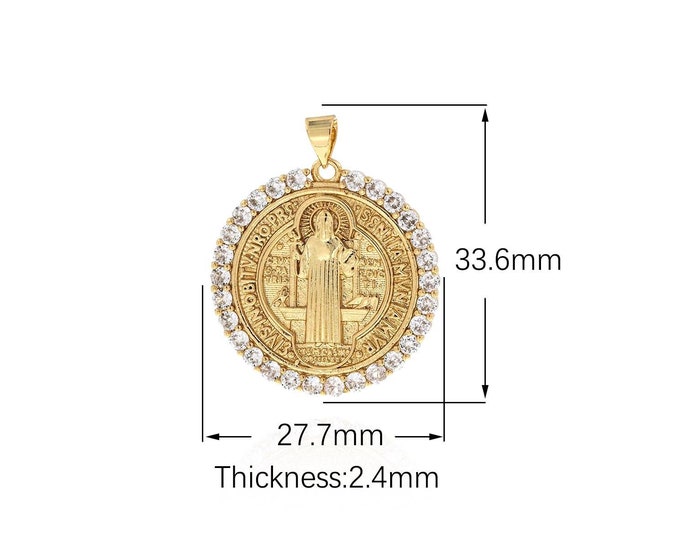 Gold Dainty CZ Christian Charms,18K Gold Filled Jesus Pendant,Simple Charm Bracelet Necklace for DIY Jewelry Making Supply,33.6x27.7x2.4mm