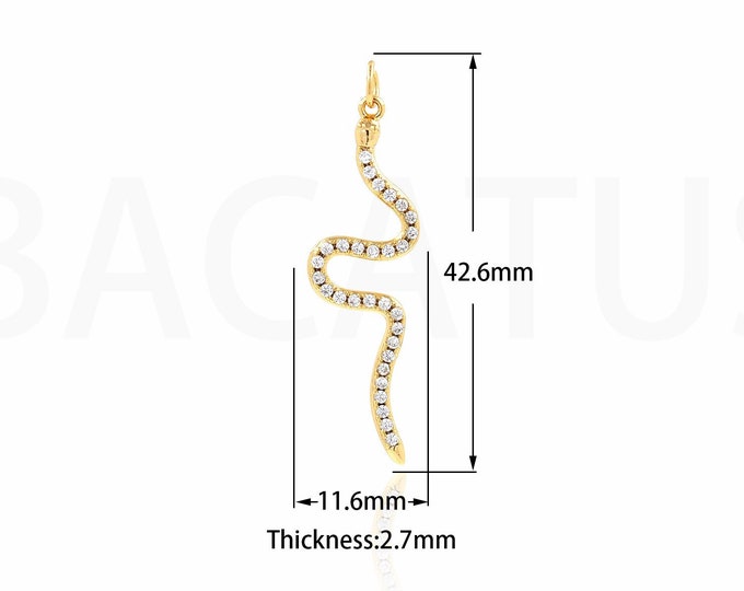1PCS 18K Gold Filled Snake Pendant, Snake Pendant, Snake Jewelry, Brass Snake Necklace, Metal Snake Pendant 42.6x11.6x2.7mm