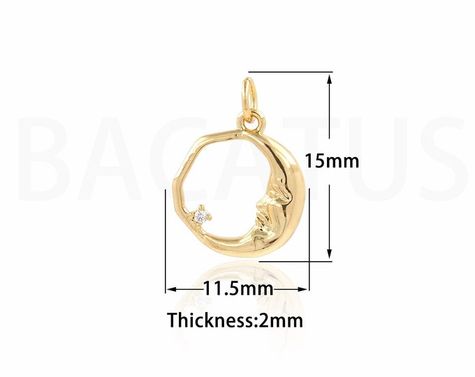 Face Charm, Moon Pendant, Moon Face Pendant, 18K Gold Filled Crescent Moon Charm, Crescent Moon Necklace, DIY Jewelry Supplies, 15x11.5x2mm