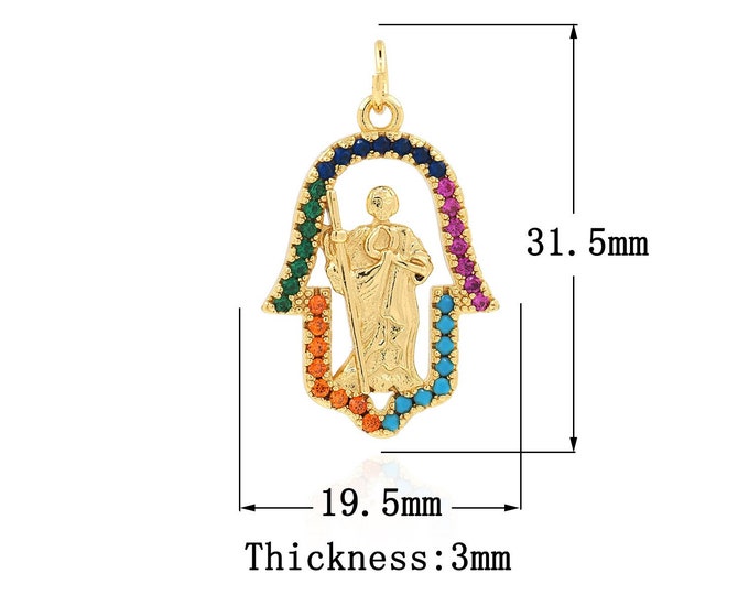 18K Gold Filled CZ Saint Jude Pendant,Gold Dainty St.Juda Charms,Hamsa Charm Bracelet Necklace for DIY Jewelry Making Supply