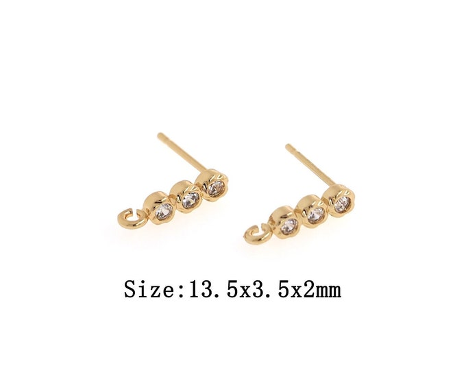 18K Gold Filled Bar Zircon Earrings Findings, Micropavé CZ Zircon Earrings, Earrings Accessories,Hypoallergenic