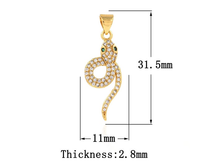 18K Gold Filled CZ Snake Pendant,Gold Dainty Snake Charms,Snake Charm Bracelet Necklace for DIY Jewelry Making Supply