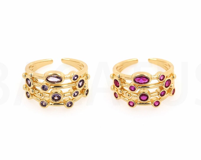 1PCS 18K Gold Filled Dainty Opening Adjustable Ring Thick Gold Rings,Rectangular Ring Micropavé CZ Ring Minimalist Women's Ring