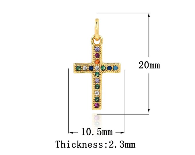 18K Gold Filled Cross Pendant,Gold Dainty Religion Charms,CZ Christian Charm Bracelet Necklace for DIY Jewelry Making Supply