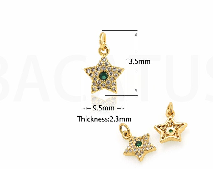 18K Gold Filled Star Pendant,Gold Dainty CZ Star Charms,Simple Charm Bracelet Necklace for DIY Jewelry Making Supply
