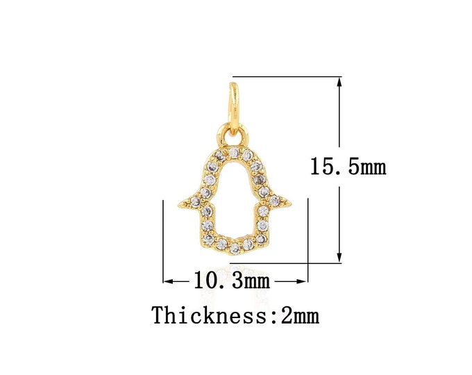 18K Gold Filled Hamsa Pendant,Gold Dainty CZ Fatima Charms,Hand Charm Bracelet Necklace for DIY Jewelry Making Supply