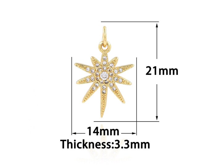 18K Gold Filled North Star Pendant,Gold Dainty Star Charms,CZ Star Charm Bracelet Necklace for DIY Jewelry Making Supply