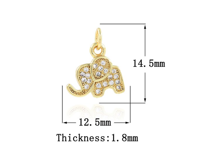 18K Gold Filled Elephant Pendant,Gold Dainty CZ Elephant Charms,Elephant Charm Bracelet Necklace for DIY Jewelry Making Supply